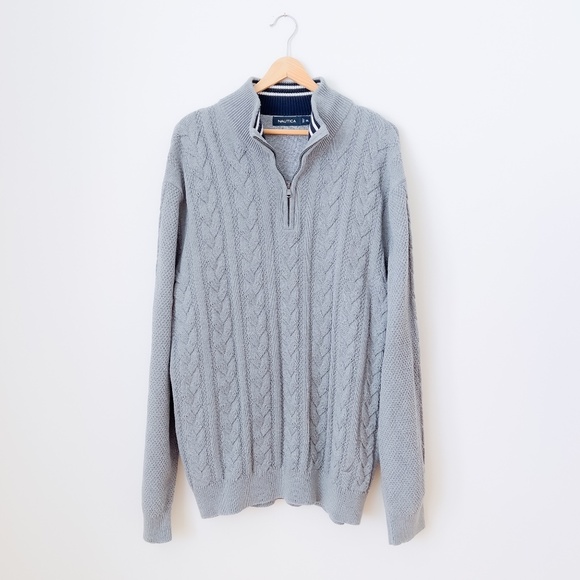 Cable Knit Fisherman Sweater Size 2XL Cotton Grandpa Sweater Normcore Mock Neck - Picture 1 of 12